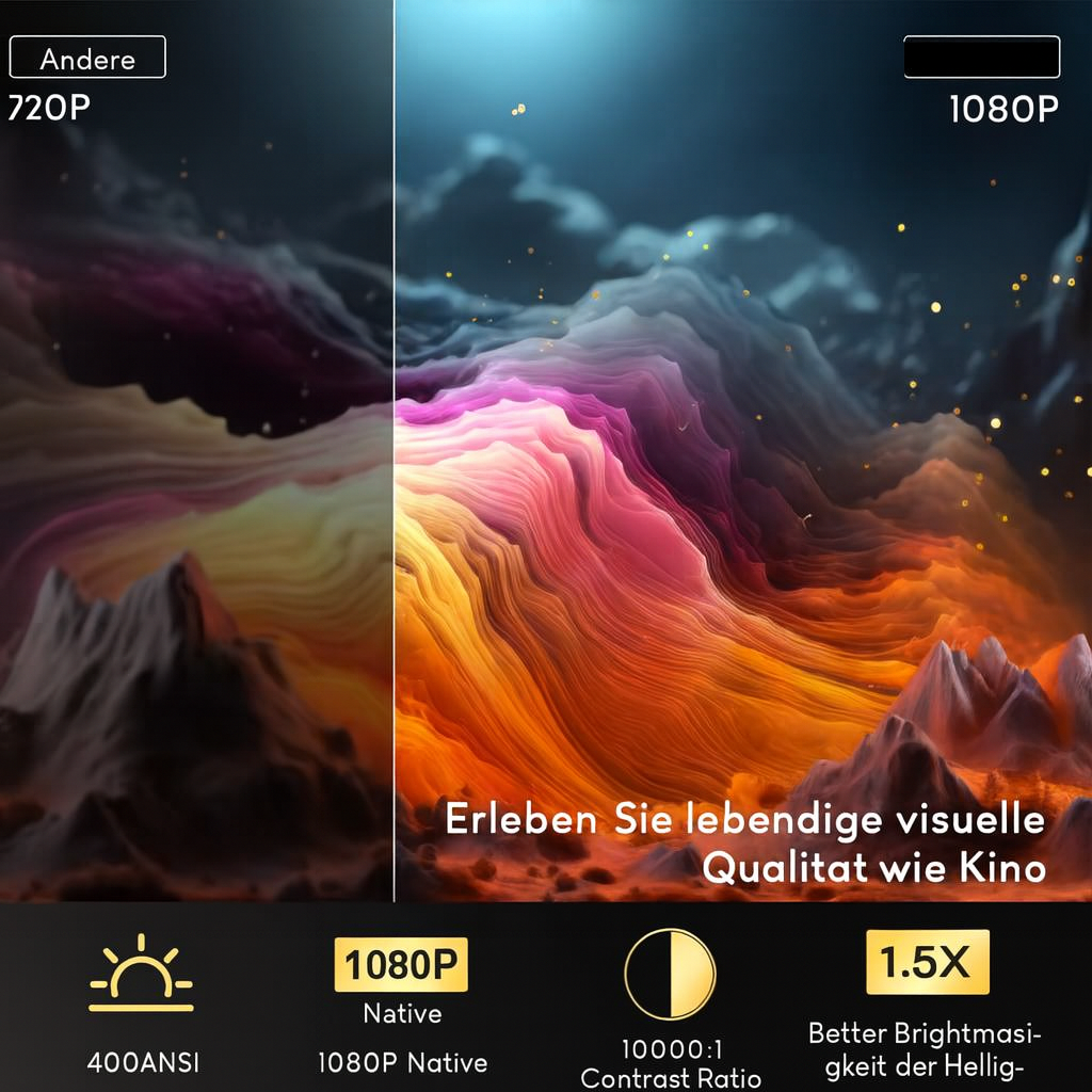 VisionGo Smart Beamer – Android 13, 1080P, WiFi 6, BT 5.2, 12000 Lumen