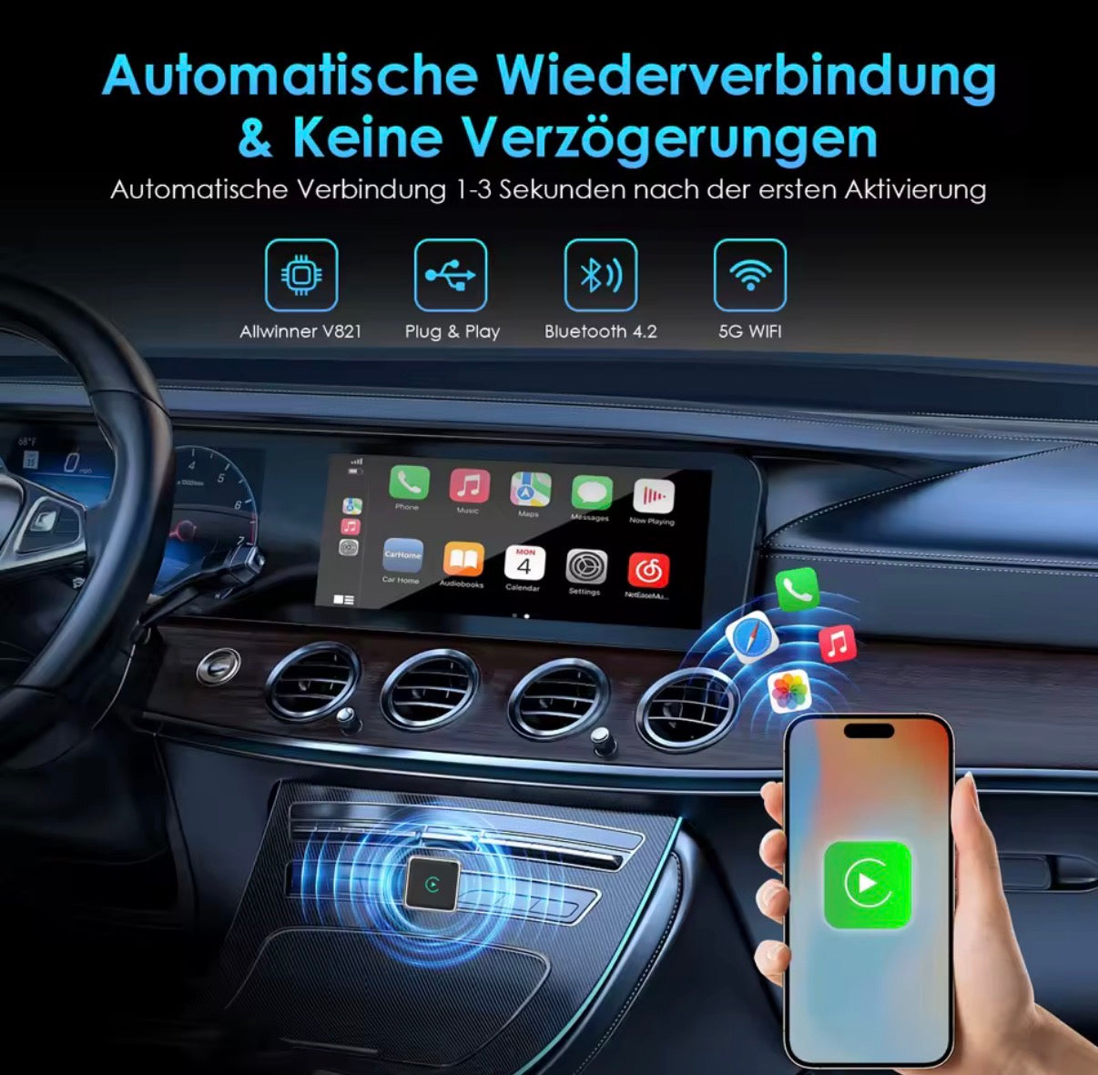 Kabelloser CarPlay & Android Auto Adapter – Plug & Play Dongle für iPhone & Android (USB / USB-C)