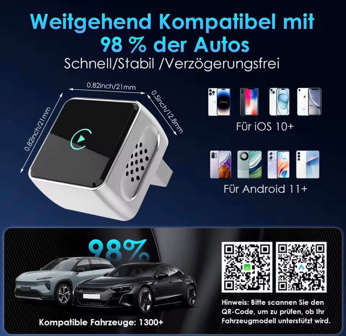 Kabelloser CarPlay & Android Auto Adapter – Plug & Play Dongle für iPhone & Android (USB / USB-C)