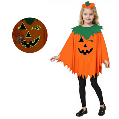 Kürbis Poncho Kostümset für Erwachsene und Kinder mit Einfachem Styling | Lustiges Halloween-Outfit für die ganze Familie 1