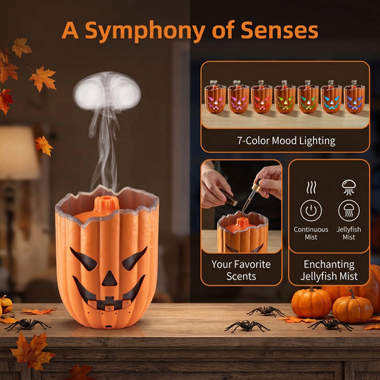 Leuchtender Kürbis-Luftbefeuchter mit Quallen-Nebel | Halloween-Dekoration für Gemütlichkeit 3