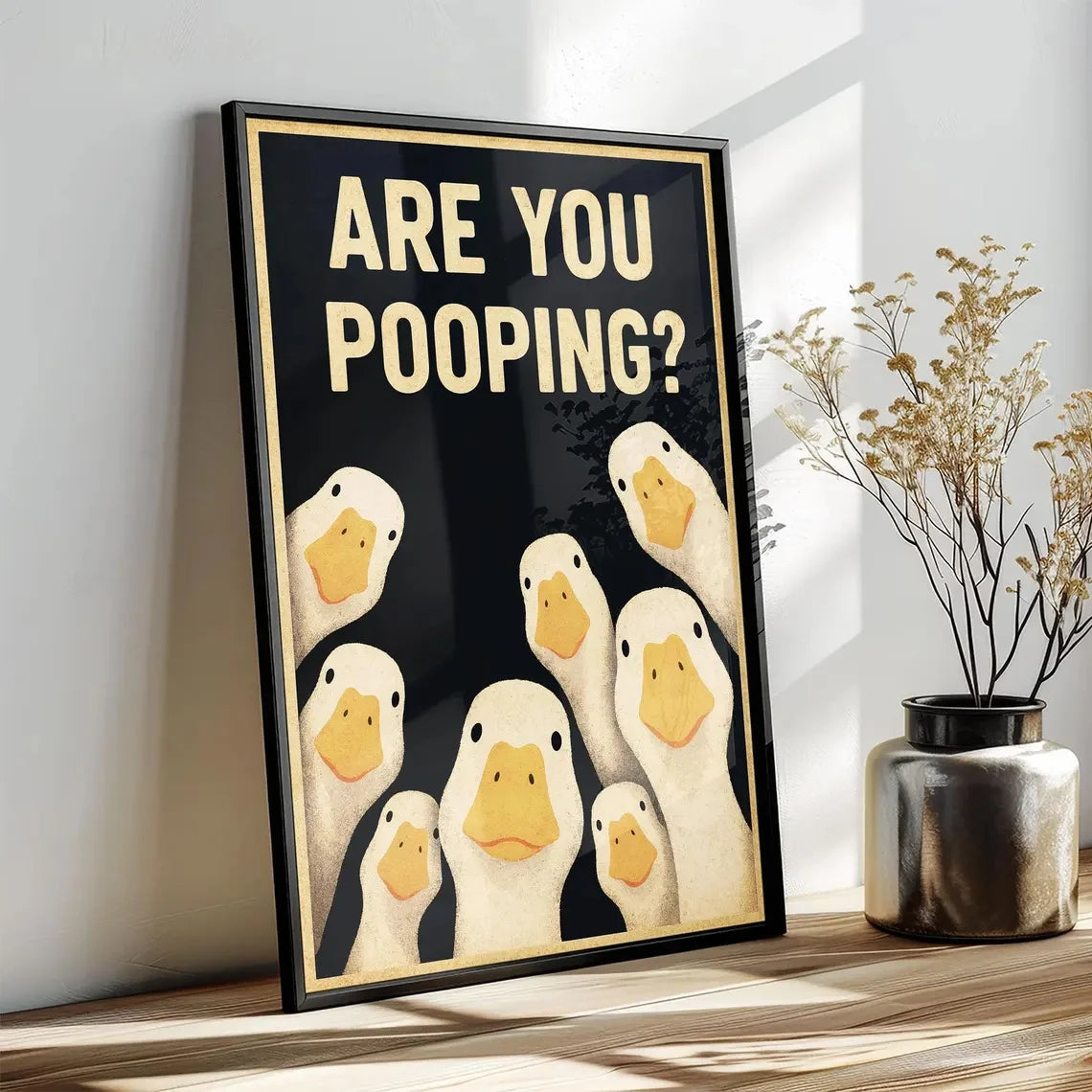 Lustiges Gänse-Toilettenschild | Vintage-Stil Leinwanddruck mit Humor | Perfekte Wanddekoration für Gästebäder 4