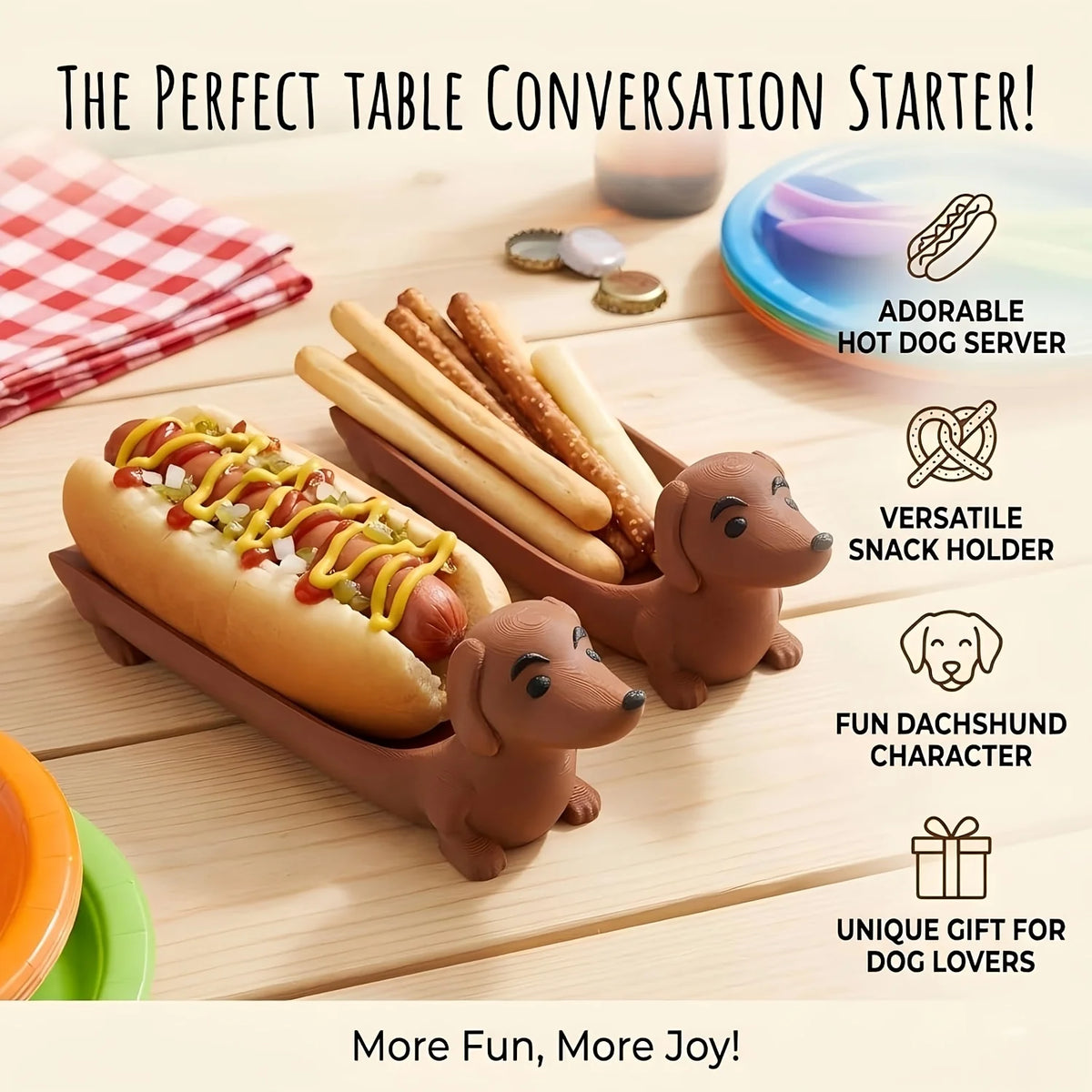 Lustiges Hotdog-Tablett | Dackelförmiges Serviertablett mit Großer Öffnung | Perfekt für Snacks und Partys 4