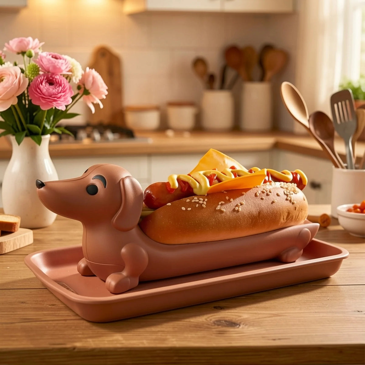Lustiges Hotdog-Tablett | Dackelförmiges Serviertablett mit Großer Öffnung | Perfekt für Snacks und Partys 8