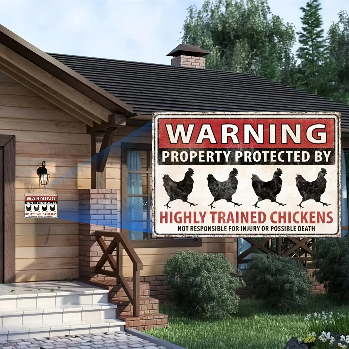 Lustiges Hühner-Warnschild | Bauernhof-Stil mit Humor | Charmante Wanddekoration für ländlichen Flair 5