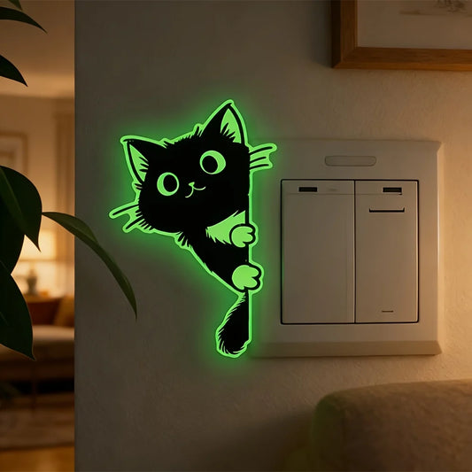 Nachtlicht Kinder | Leuchtender Katzenaufkleber für Lichtschalter mit Selbstklebender Rückseite | Charmante Orientierungshilfe für Dunkelheit 1