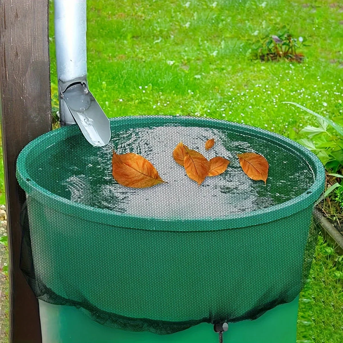 Netzabdeckung für Regentonnen | Verstellbarer Kordelzug mit Mückenschutz | Sauberes Regenwasser sammeln 5