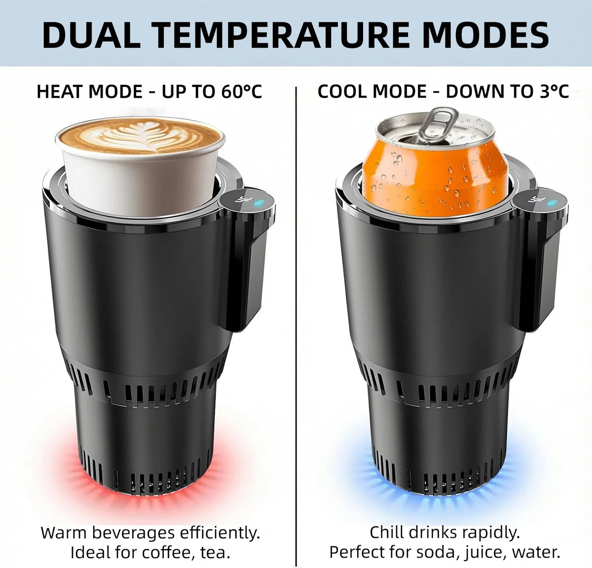 Temperaturstation | Heiz- und Kühlbecherhalter mit Digitalanzeige | Praktischer Getränkehalter für Zuhause und Büro 1