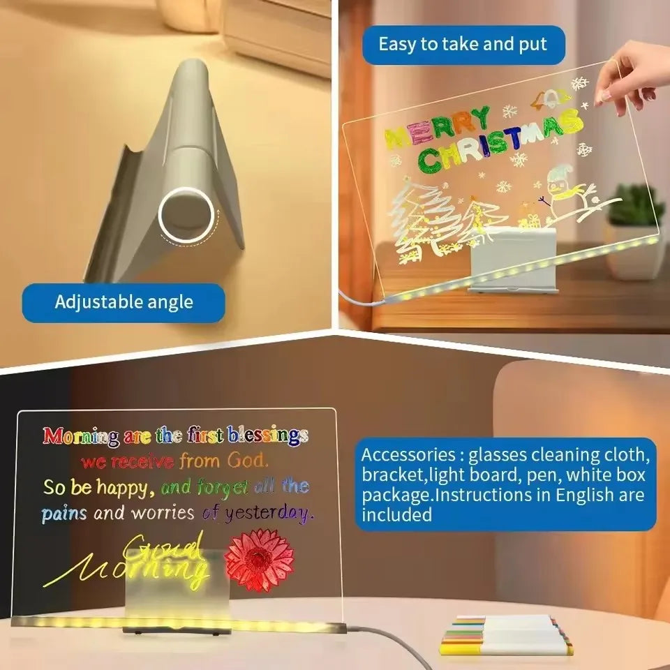 Transparente LED-Acryl-Schreibtafel mit Abwischbarer Oberfläche | Kreative Notizen für Jeden Anlass 4