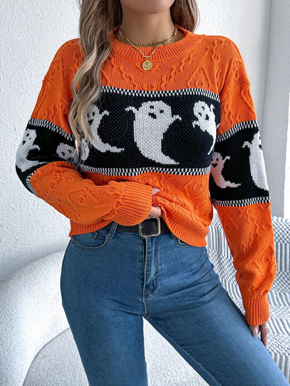 Verspielter Halloween-Strickpullover mit Geisterdesign für gemütliche Herbsttage 3