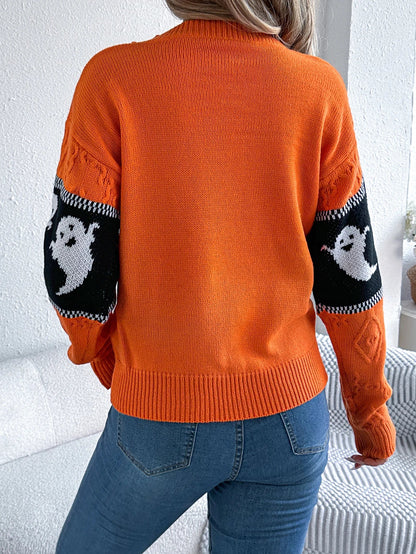 Verspielter Halloween-Strickpullover mit Geisterdesign für gemütliche Herbsttage 7