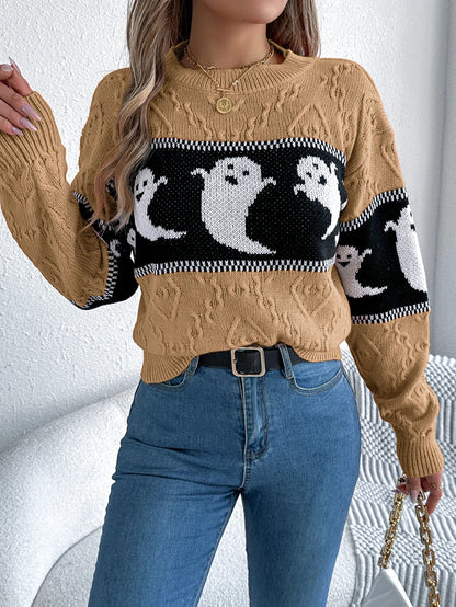 Verspielter Halloween-Strickpullover mit Geisterdesign für gemütliche Herbsttage 8