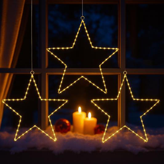 LED Stern Lichterkette – Fünfzackiger Leuchtstern mit 8 Modi & Timer | Warmweiß, Batteriebetrieben, Fensterdeko Innen & Außen